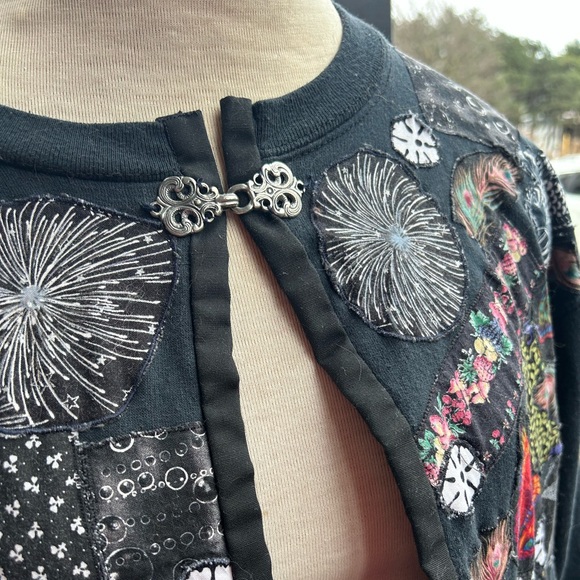 Handmade Vintage Black Patchwork Cardigan with Metal Clasp Closure - Picture 2 of 4